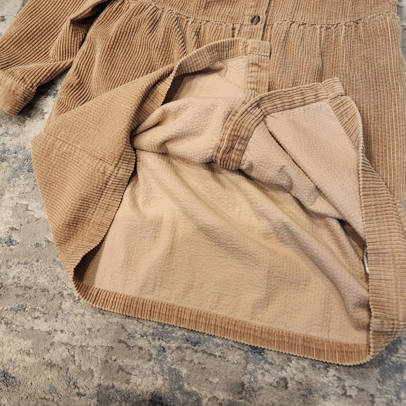 Talbots Corduroy Long Sleeve Tan Button Front Mini Dress Size 14 Pockets - Picture 2 of 16
